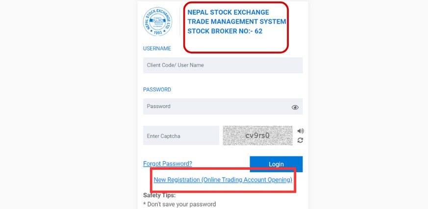 NEPSE Online trading system login page