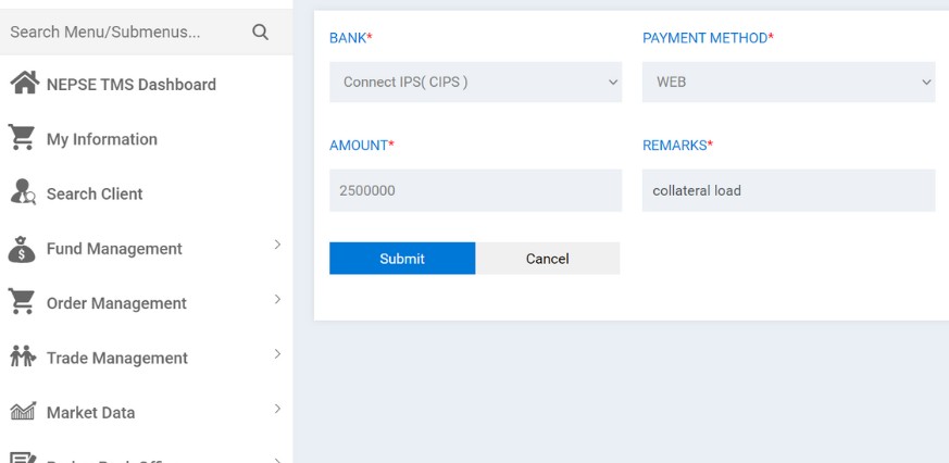 STEP 3: Select Payment Method → Enter Your Amount → Remarks then click “Submit”. 