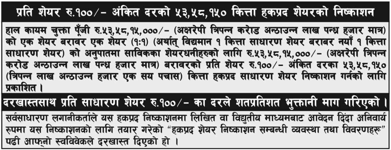 Barun Hydropower Company Right Share notice