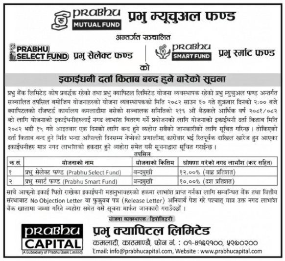 Notice: Prabhu Mutual Fund Announces Closure of Unit Register for Two Schemes