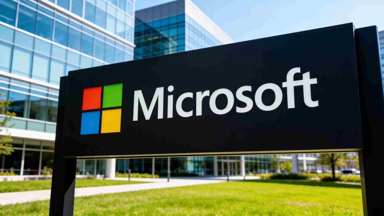 Microsoft logo highlighting solid second-quarter results and expanding cloud business