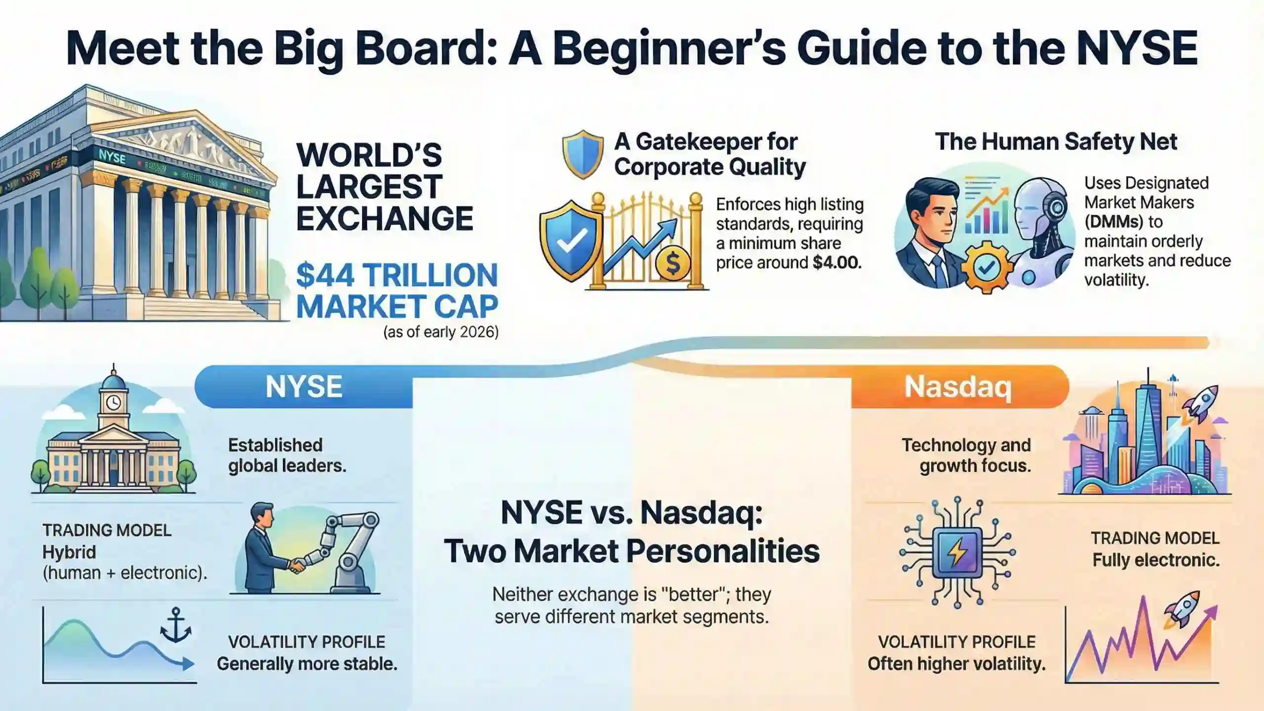 Comparison of NYSE and Nasdaq features.