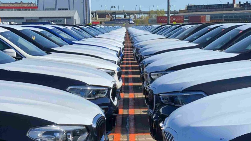 Cars representing rerouted imports into Russia through China