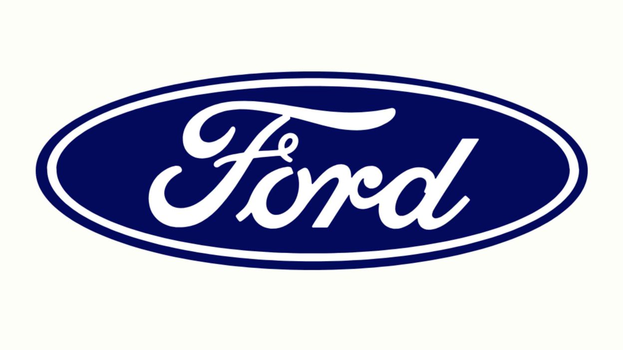 “Ford logo displayed amid reports of possible electric vehicle partnership talks
