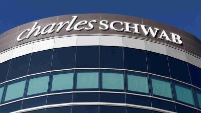 Exterior view of Charles Schwab & Co. Inc. building and logo signage
