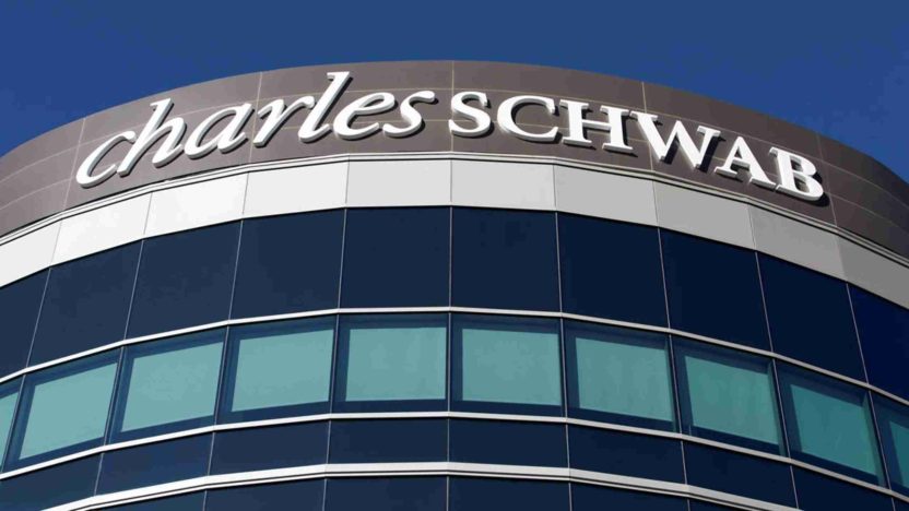 Exterior view of Charles Schwab & Co. Inc. building and logo signage